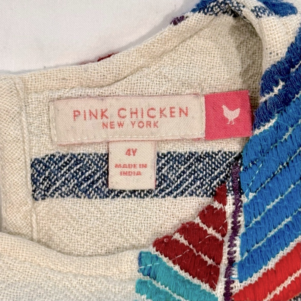 Pink Chicken Suri Dress Girls 4 4T Multicolor Embroidery Striped Cotton Canvas - Picture 2 of 8